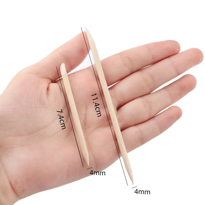 50/100 Wooden Cuticle Pusher Remover Nail Art Design Orange Wood Sticks Rhinestones Dotting Removal Manicure Pedicure Care Tools