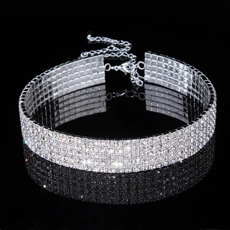 Stretch Rhinestone Crystal Choker Necklace Elastic Cord Elegant