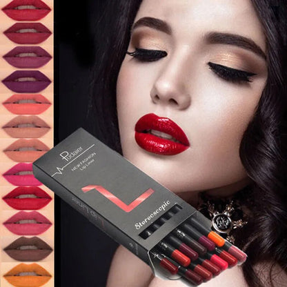 6 12Pcs/Set Waterproof Pencil Lipstick Set Pen Matte Lip Liner