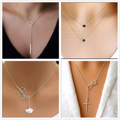 Inifity coeur hibou cristal croix feuille minimaliste clavicule pendentifs colliers pour femmes bijoux oiseau perle chaîne cou Collares