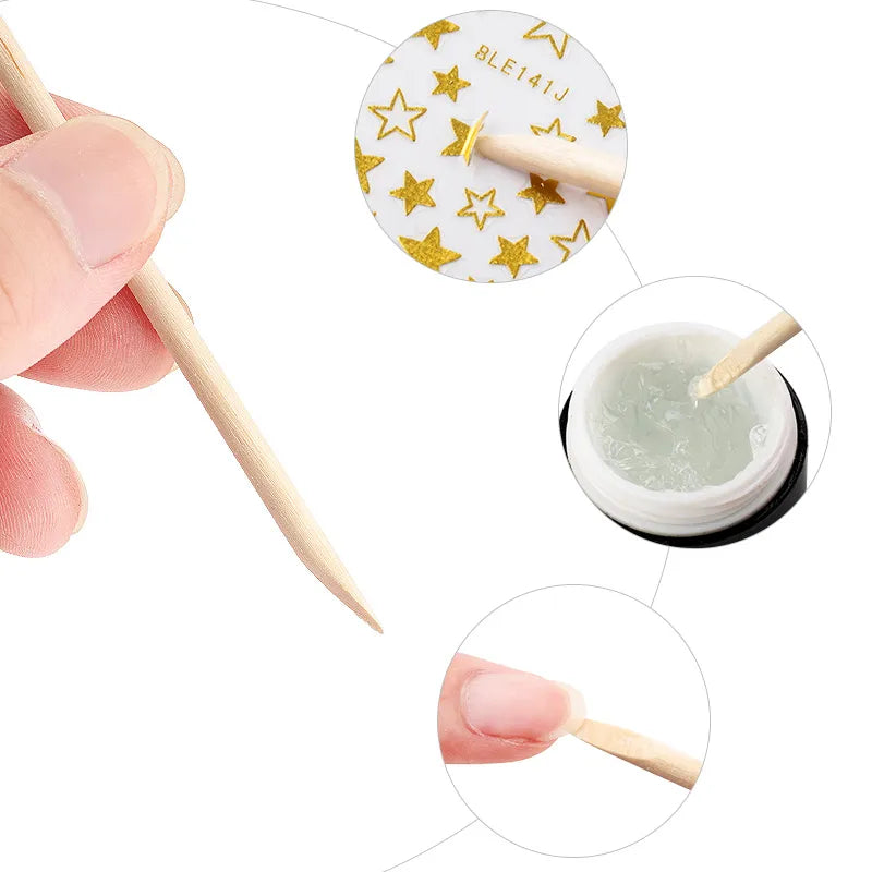 50/100 Wooden Cuticle Pusher Remover Nail Art Design Orange Wood Sticks Rhinestones Dotting Removal Manicure Pedicure Care Tools