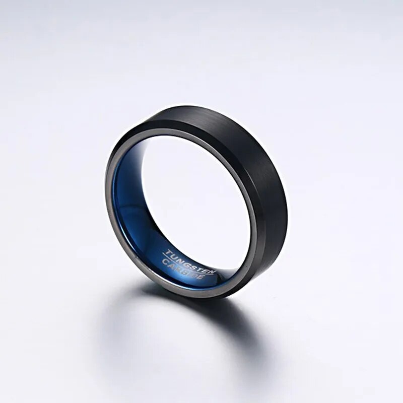 6mm 8mm Black BlueTungsten Wedding Bands Rings for Men, US Size 4 to 12