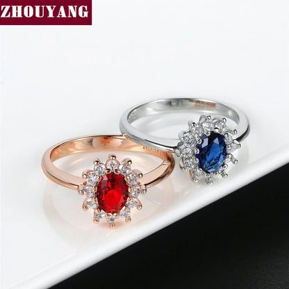 Princess Kate Blue Gem Created Blue Crystal Silver Color Wedding Finger Crystal Ring Brand Jewelry for Women