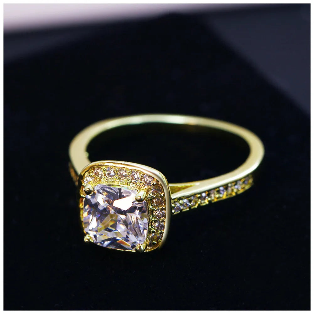 DreamCarnival1989 Rhodium Gold Color Big Square Zircon Solitaire Rings