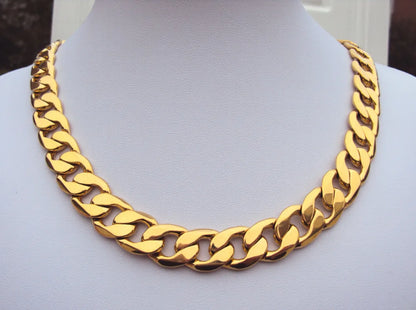 Heavy! 108g 24k GF Stamp Yellow Gold 23.6 Men's Necklace 12MM Curb Chain Jewelry Best Packaged with 7 days no reason to refund.