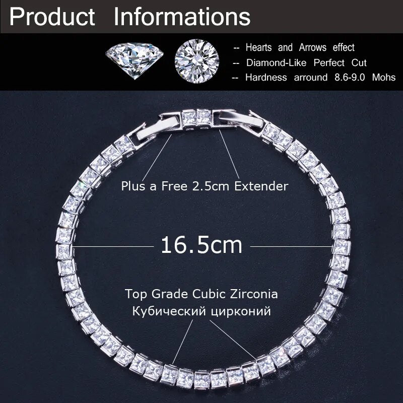 3mm Cubic Zirconia Tennis Bracelets for Woman White Gold Color