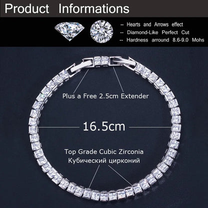 3mm Cubic Zirconia Tennis Bracelets for Woman White Gold Color