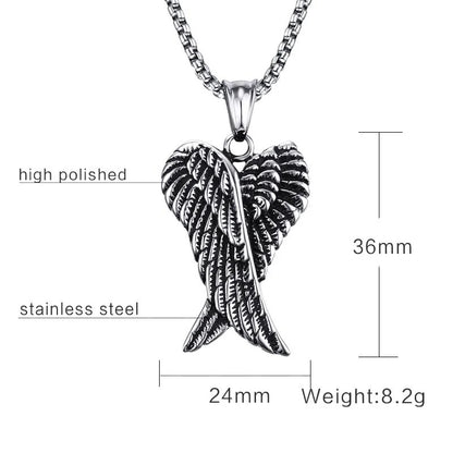 Men Pendant Necklaces, Gothic Vintage Angel Wings Feather Pendant Stainless Steel Necklaces.