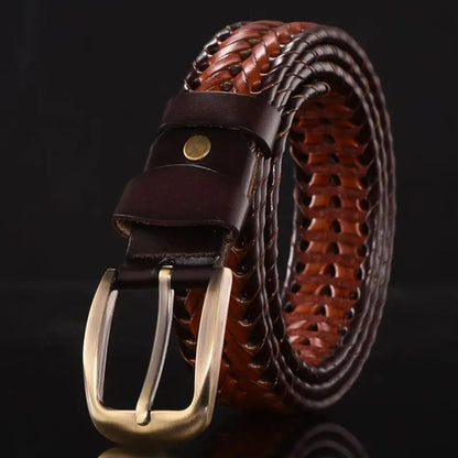 Ceinture tressée pour hommes, ceinture tissée de luxe en cuir véritable de vache, tricotée à la main, de styliste pour hommes, ceinture en jean