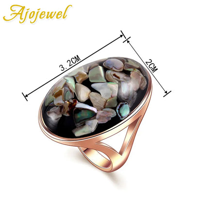 Big Oval Sea Shell Rings For Men Women Rose Golden Ring Size 7 8 9 10 11 12