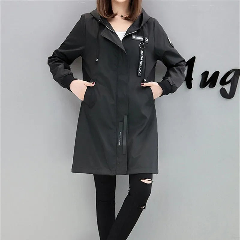 Trench Coat Womens  Spring Autumn Hoodies Tops Slim Students Baseball Clothes Medium length Windbreaker Coats Lady Outerwear