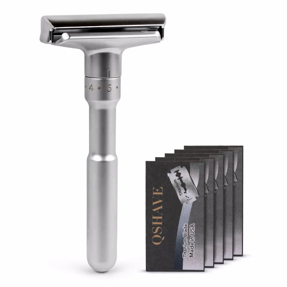 Adjustable Safety Razor Double Edge Classic Mens Shaving Mild to Aggressive 1-6 File Hair Removal Shaver it with 5 Blades