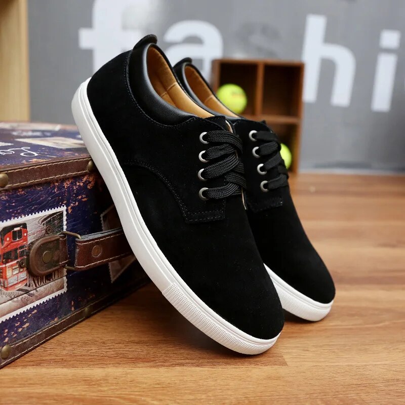 Men Flats Shoes Canvas Shoes Male Leather Casual Breathable Shoes Lace-Up Flats For Students Large Size