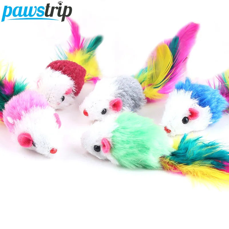 Fausse souris en polaire douce pour chat, jouets amusants avec plumes colorées, balle interactive pour chaton, jouet pour chat, herbe-aux-chats