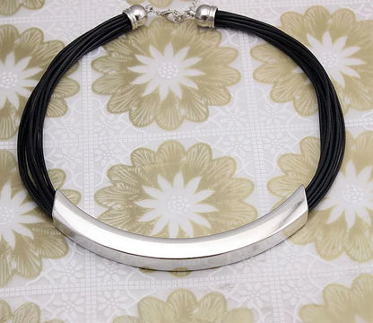 black leather chain metal chain necklace