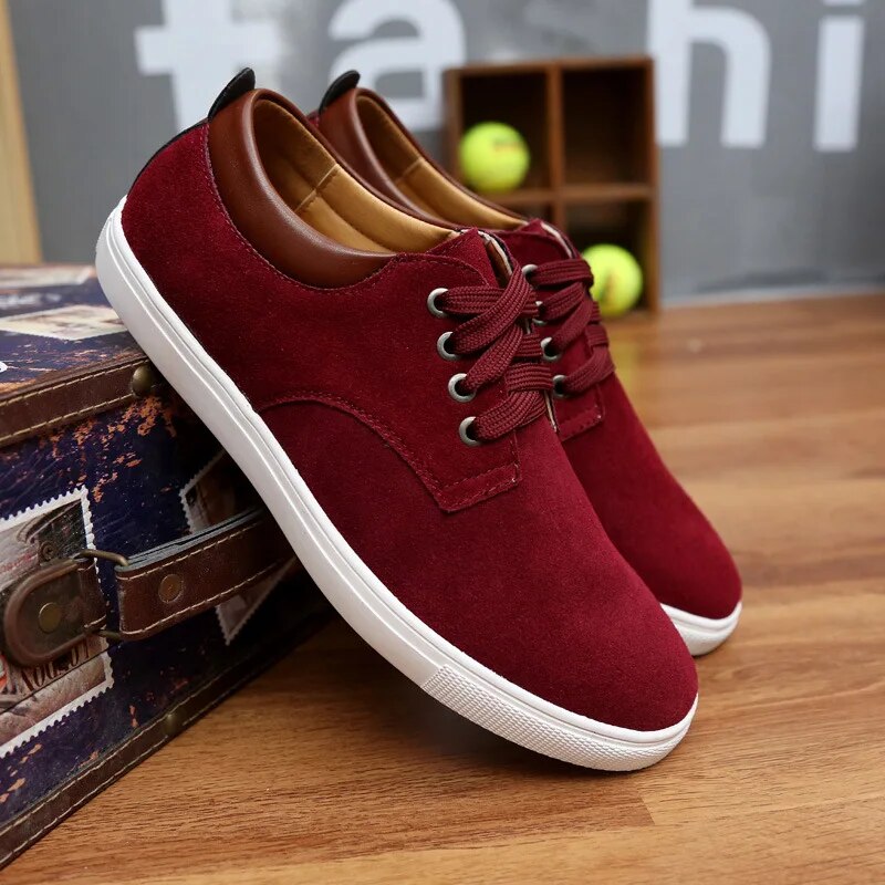 Men Flats Shoes Canvas Shoes Male Leather Casual Breathable Shoes Lace-Up Flats For Students Large Size