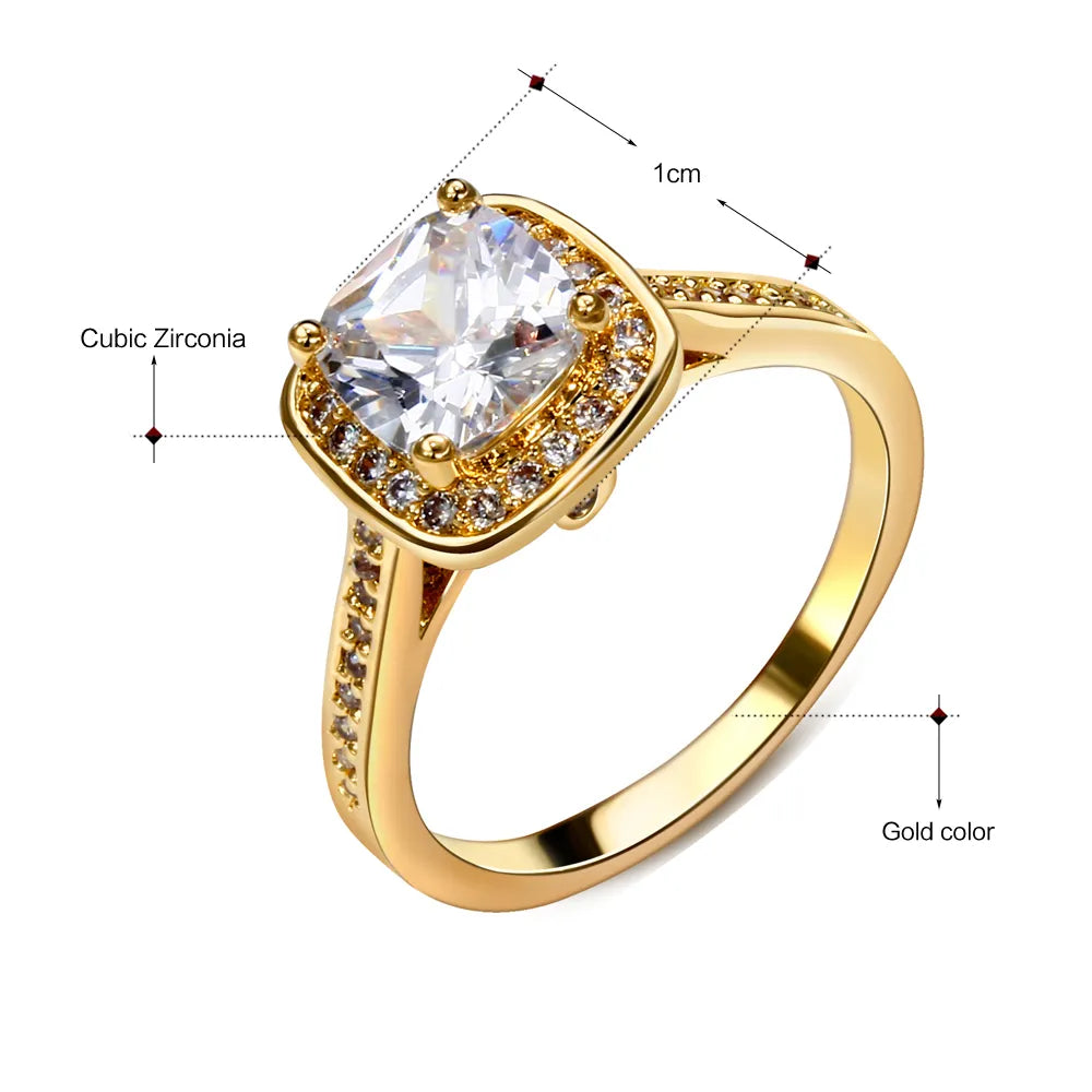 DreamCarnival1989 Rhodium Gold Color Big Square Zircon Solitaire Rings