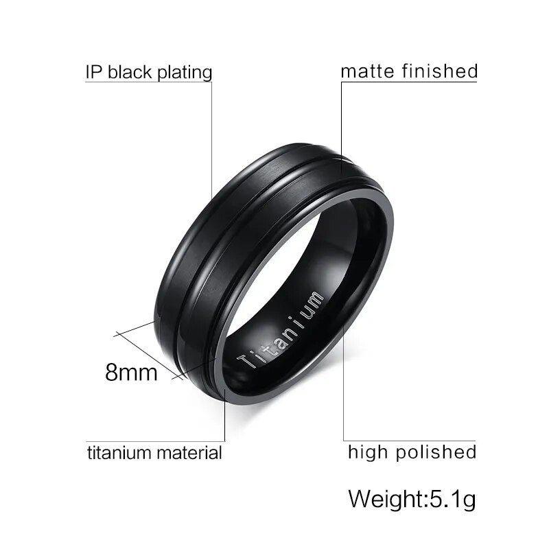 8mm Black Men Ring 100% Titanium Carbide Casual Men's Jewelry