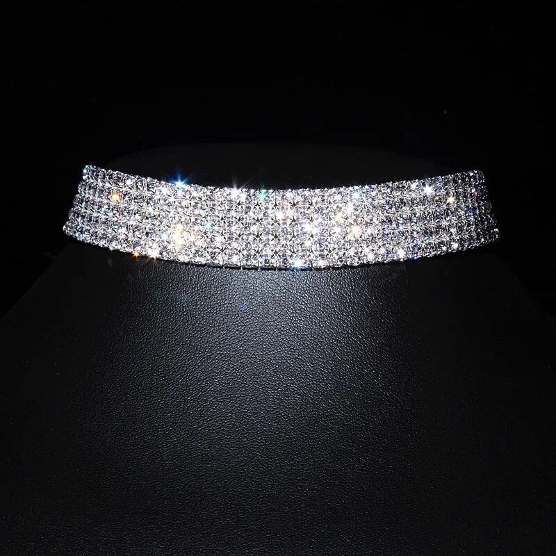 Stretch Rhinestone Crystal Choker Necklace Elastic Cord Elegant