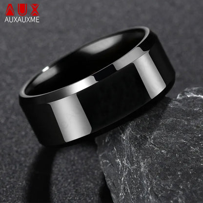 Auxauxme – bague en titane noir pour hommes, 8mm, en acier inoxydable, bandes de mariage simples, cadeau pour hommes, bijoux taille 5-13