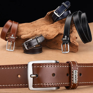 Ceinture en cuir véritable de vache pour hommes, ceintures décontractées de styliste, boucle ardillon de luxe, ceinture en peau de vache de haute qualité noire