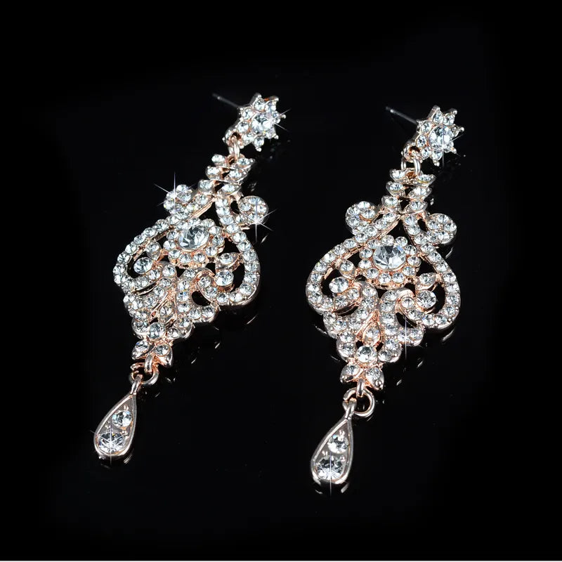 Ensembles de bijoux de mariée couleur or Rose, ensembles de boucles d'oreilles et collier en cristal autrichien CZ