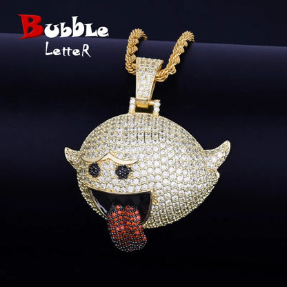 Bubble Letter Flying Ghost Hip Hop hänge Guldfärg Bling Cubic Zircon Herrhalsband Smycken