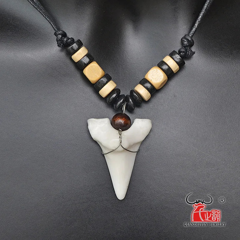 1PC Hawaii Surfer Jewelry Handmade Imitation Shark Teeth Pendant New Zealand Maori Tribal bone Choker WoMen's Men's Necklace