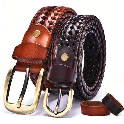 Ceinture tressée pour hommes, ceinture tissée de luxe en cuir véritable de vache, tricotée à la main, de styliste pour hommes, ceinture en jean