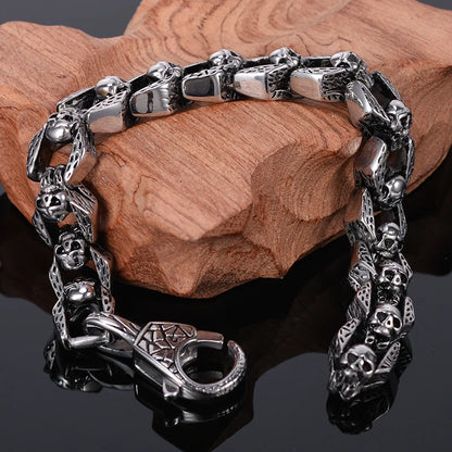 Punk Rocker Skull Bracelet Men Heavy 316L Stainless Steel Men's Bracelets Gothic Jewellery Halloween Accessories