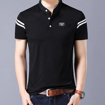 Men's T Shirt Short Sleeve Mandarin Collar T-Shirt Tops & Tees Male Tshirts Men Clothing