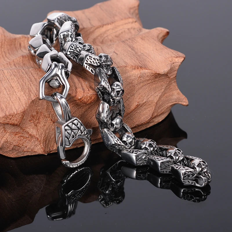 Punk Rocker Skull Bracelet Men Heavy 316L Stainless Steel Men's Bracelets Gothic Jewellery Halloween Accessories