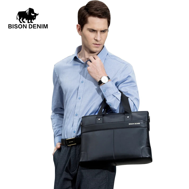 Cowhide Briefcase Business Travel Bag Male Computer Laptop Handbag Casual Shoulder Crossbody Bag Messenger N2195-1