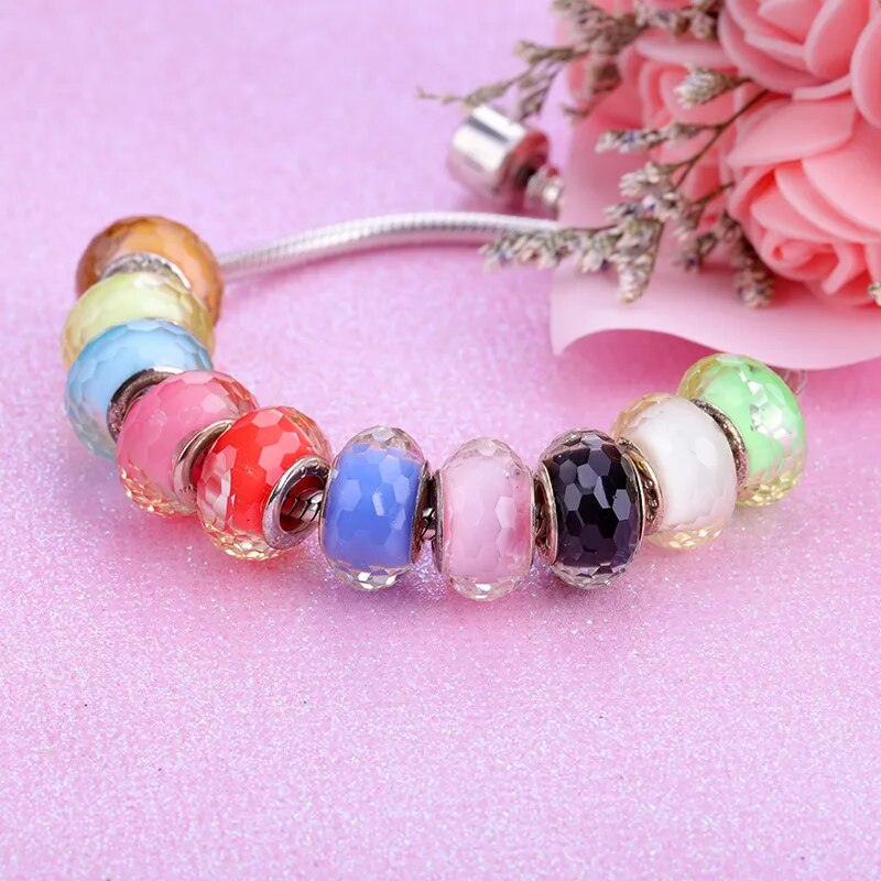 New European Colorful Lampwork Glass Bead Murano Plastic Aolly Charm Fit Pandora Bracelet Bangle Women Girl DIY Jewelry Dropship