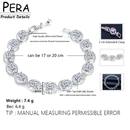 Pera High Quality Full Big Round Connected Created Green Stone Women Link Chain Bracelets Jewelry With White Gold Color