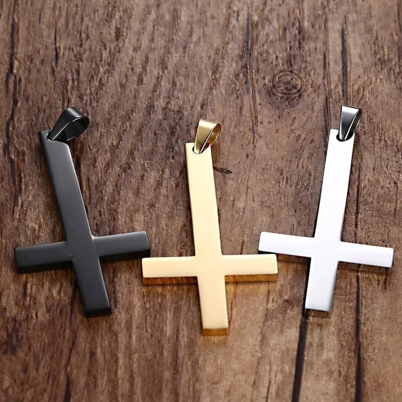 Hane svart St Peter's Inverted Cross hänge halsband för män rostfritt stål