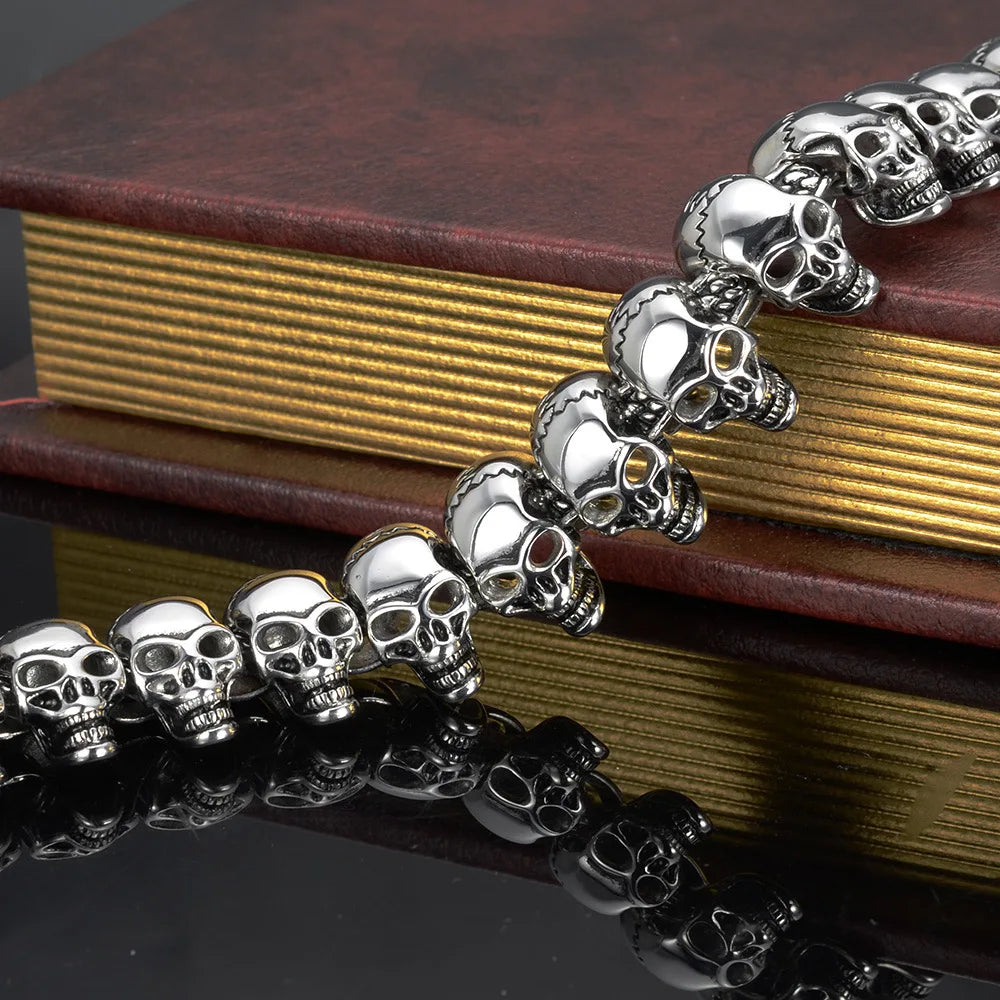 Punk Rocker Skull Head Man Bracelet for Men Stainless Steel Skeleton Jewelry Men's Bracelets & Bangles Male Mannen Armband Gifts