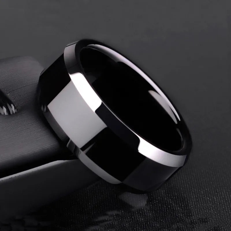 Auxauxme – bague en titane noir pour hommes, 8mm, en acier inoxydable, bandes de mariage simples, cadeau pour hommes, bijoux taille 5-13