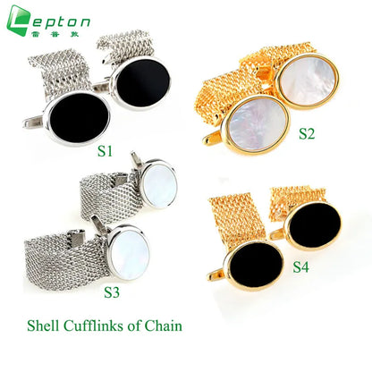 Boutons de manchette en forme de coquille pour hommes, plaqué or, Lepton, chaîne de haute qualité, boutons de manchette