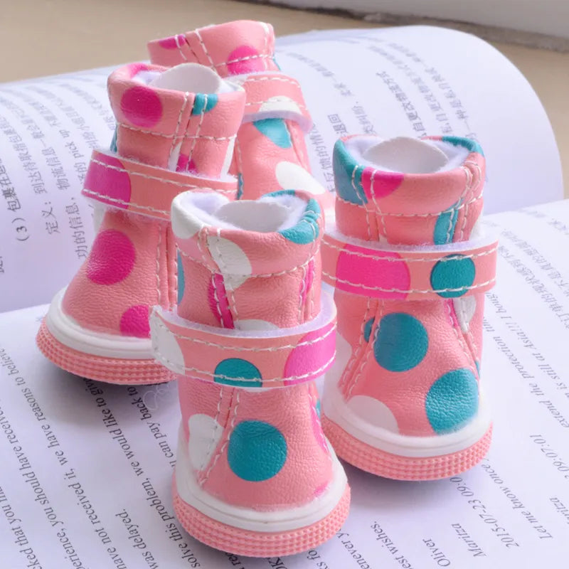 New Dots Dog Shoes PU Hot Sale Snow Winter Snow Pink White Pets Boots For Puppy Small Animals Yorkshire Dachshund Supply