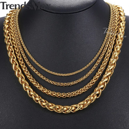 Length 3-10mm Men's Necklace Stainless Steel Gold Color