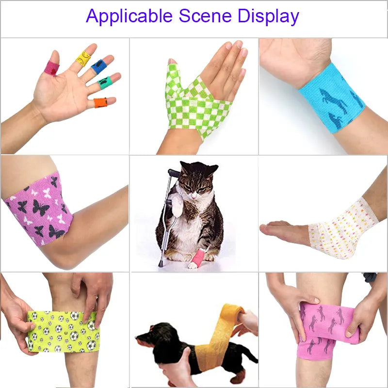 1 Pcs Printed Self Adhesive Elastic Bandage 4.8m Colorful Sports Wrap Tape for Finger Joint Knee