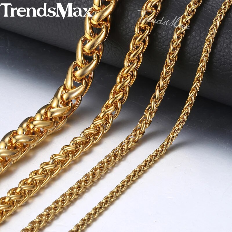 Length 3-10mm Men's Necklace Stainless Steel Gold Color