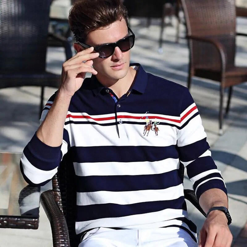 Autumn winter new polo shirt High quality brand cotton men's polo shirt Business casual striped Solid shirt polo men  clothing