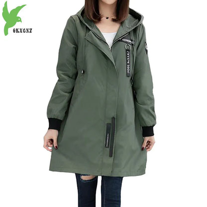 Trench Coat Womens  Spring Autumn Hoodies Tops Slim Students Baseball Clothes Medium length Windbreaker Coats Lady Outerwear