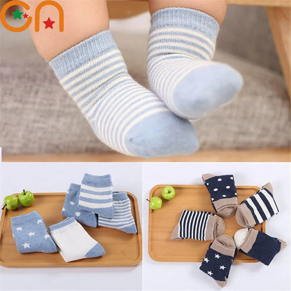 5 Pairs/Lot Kids Soft Cotton Socks Boy Girl Baby Infant Fashion Stripe Warm For Autumn Winter 0-8 Years Children Cartoon Sock