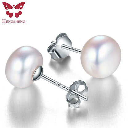 100% genuine freshwater white pearl earrings fashion jewelry silver