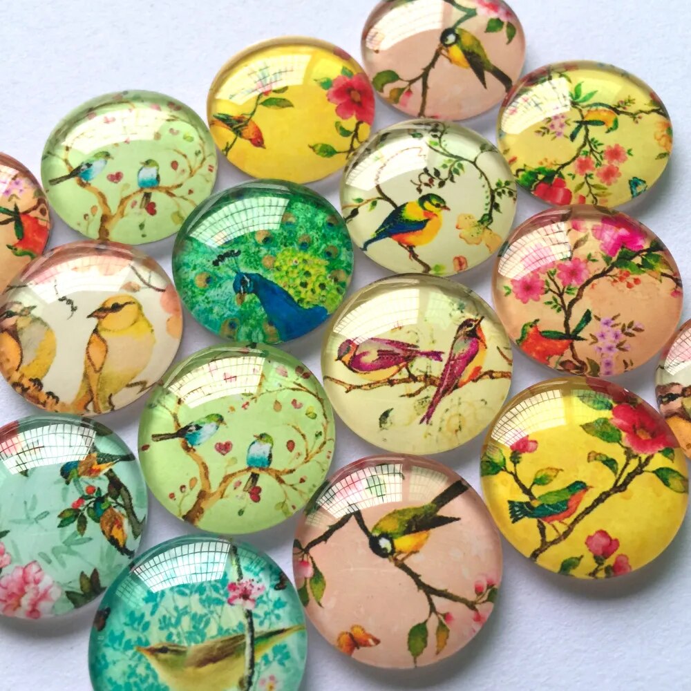 12mm 20mm Round Photo Glass Cabochon Mixed Pattern Fit Cameo Base Setting for Jewelry Flatback