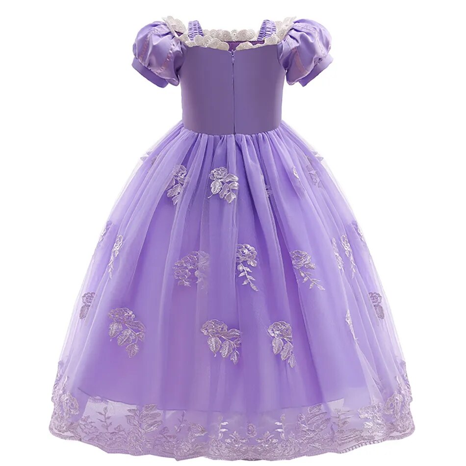 Disney Princess Rapunzel Christmas Halloween Tangled Costume Kids Birthday Lace Off Shoulder Girls Sofia Dress Up JYF