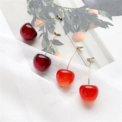 New Cute Simulation Red Cherry earrings Sweet Resin Hot Sale For Women Girl Student Fruit 1Pair Earring Gift